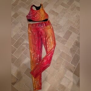 Terez XS Set Crop Top 7/8 Leggings Balayage Foil Shiny